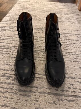 Common Projects Black Leather Lace-Up Zip Combat Boots